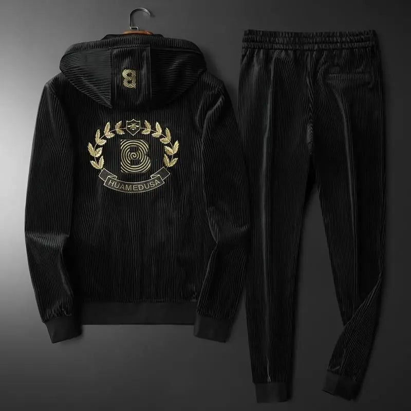 Men’s Gold Velvet Tracksuit – Hooded Zip Jacket & Joggers-HighTouch