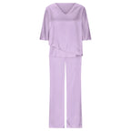 Pants Suit Two Piece Set Soild Female Outfit Summer