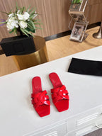 Women’s Genuine Leather Square Toe Summer Slides Casual Slip-On Sandals-HighTouch