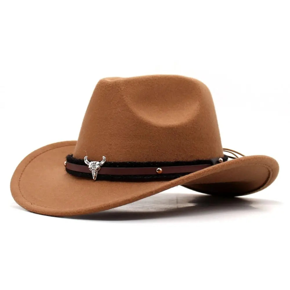 Western Cowboy Hat – Jazz Knight felt hat with bull-shaped décor-HighTouch