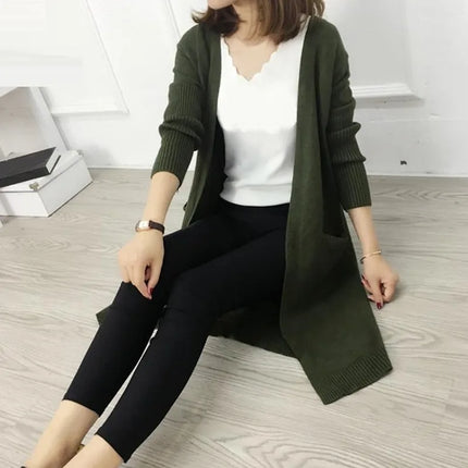 Women’s Long Winter Zipper Jacket – Elegant Street-Style Coat with Pockets