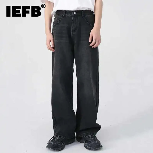 Korean Streetwear Straight-Wide Leg Denim Jeans for Men – Vintage Wash, Baggy Comfort