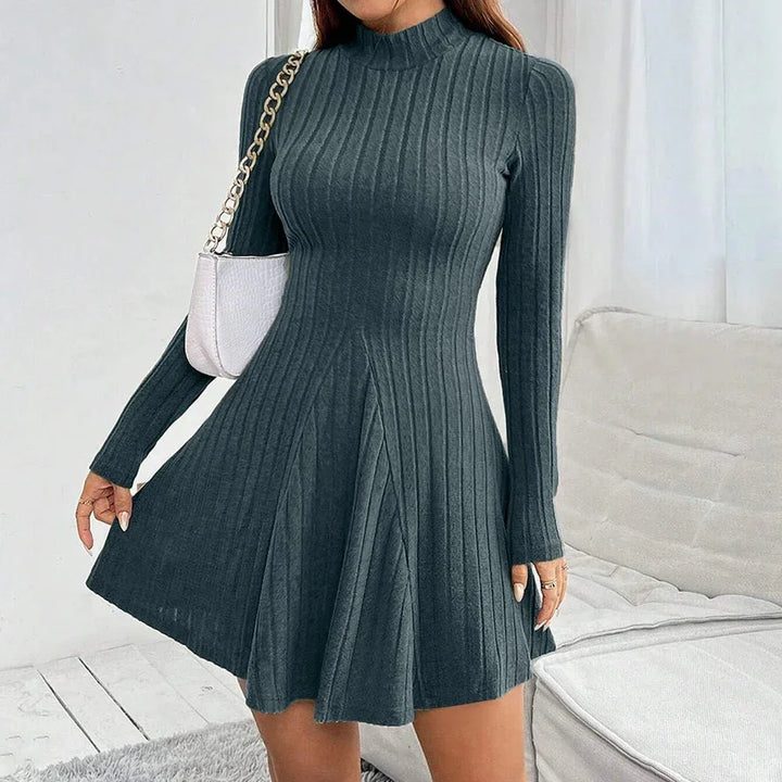 Women’s Mock Neck Sweater Dress with Flared Hem