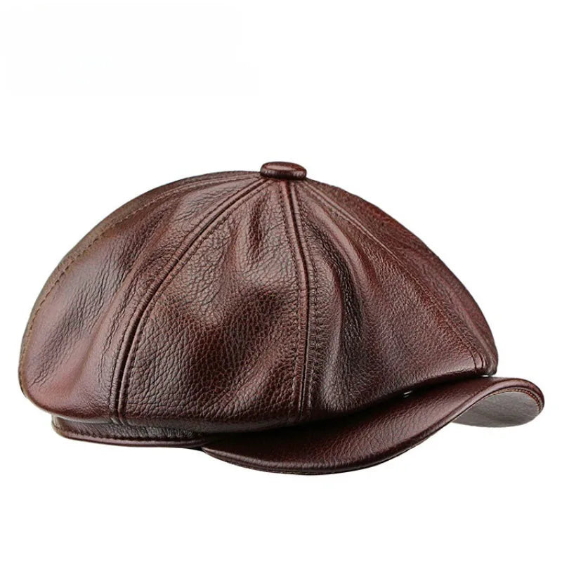 Oversize Cowhide Leather Octagonal Newsboy Hat – XXL 62 cm
