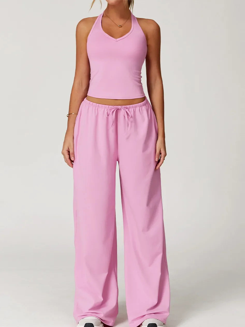 Women’s Hollow-Back Tank & High-Waist Drawstring Pants-HighTouch