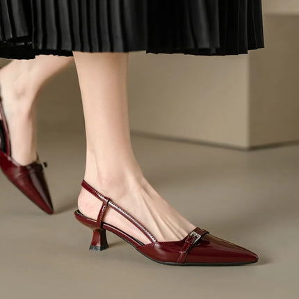 Mid-Heel Pointed Patent Leather Sandals Women