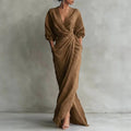 Linda - Boho V Neck Wrap Waist Maxi Dress