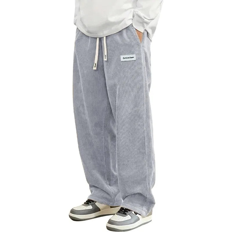 Men’s Loose Fit Corduroy Baggy Trousers-HighTouch