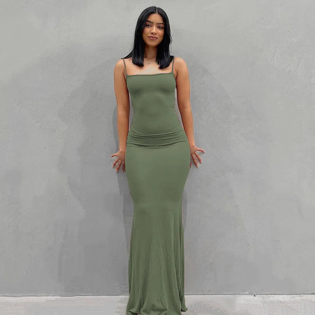 Sexy Spaghetti-Strap Black Trumpet Maxi Dre