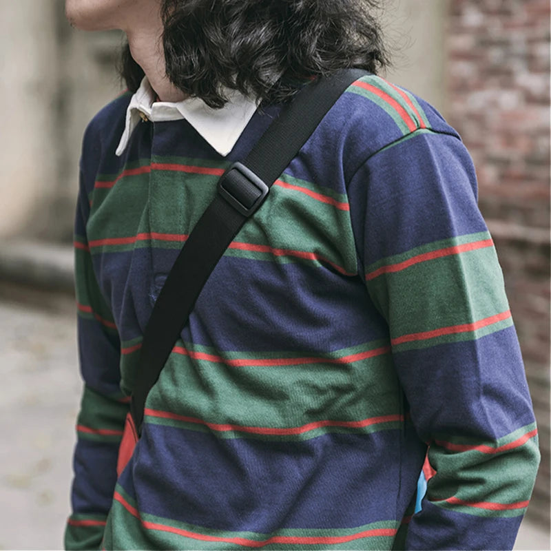 Heavyweight Striped Long-Sleeve Collared Tee – Autumn / Winter Men’s Stand Fit