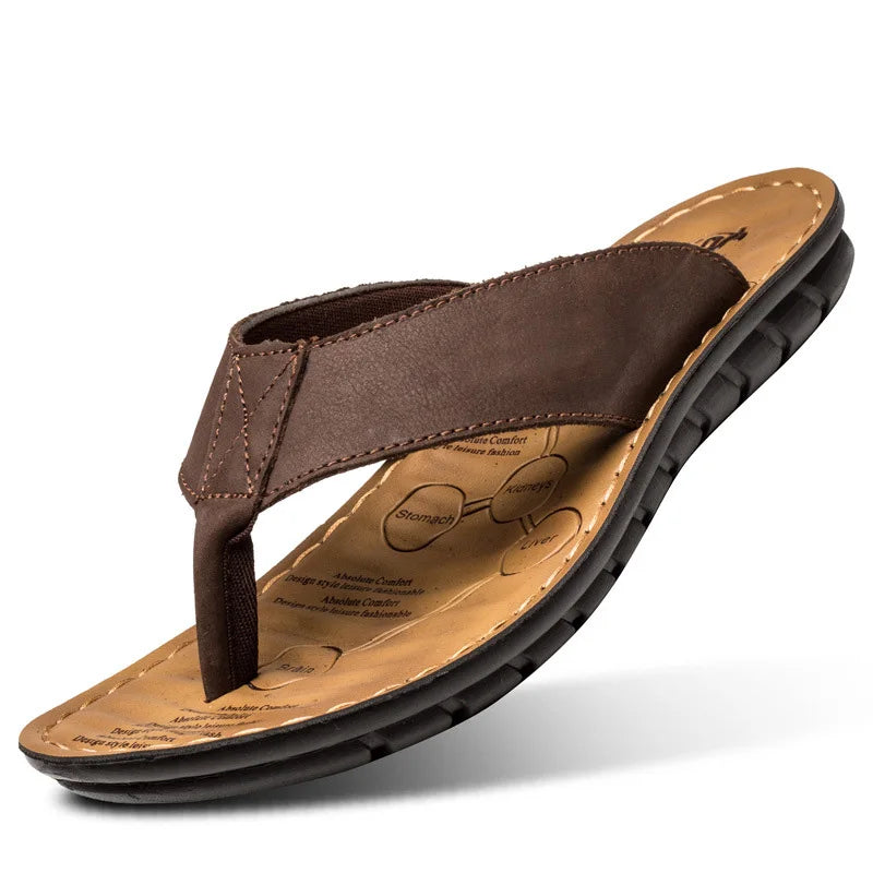Premium Leather Flip-Flops for Men – Cushioned, Breathable & Non-Slip