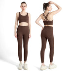 Summer New 2 Piece Yoga Clothes Women's Tracksuit Athletic Cross Back Nylon Yoga Top Women Sports Bra Leggings Pilates Fitness-HighTouch