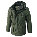 Men’s Hooded Fleece-Lined Cotton Parka – Thickened Mid-Length Winter Coat with Multi-Pockets-HighTouch