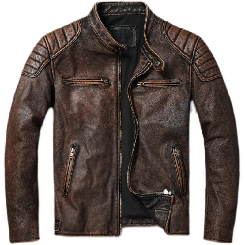 Real Cowhide & Fur Bomber Leather Jacket-HighTouch