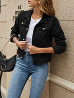 Slim-Fit Button-Down Denim Jacket – Cropped Denim Jacket-HighTouch