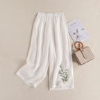 Elegant Embroidered Cotton‑Linen Wide‑Leg Trousers – Cool, Breathable & Stylish-HighTouch