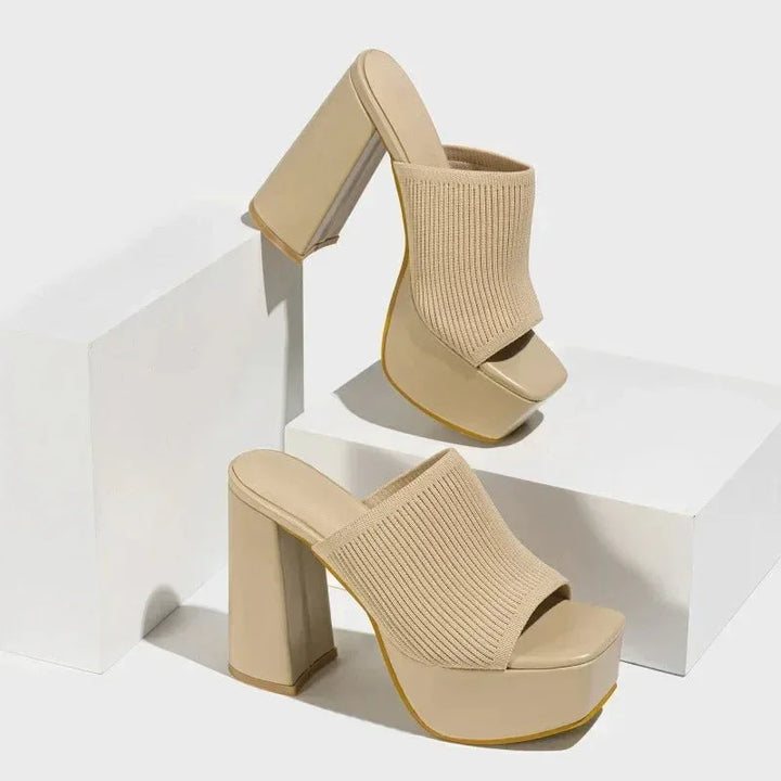 Women's Platform Block Heels – Stretch Knit 6.5cm Lift