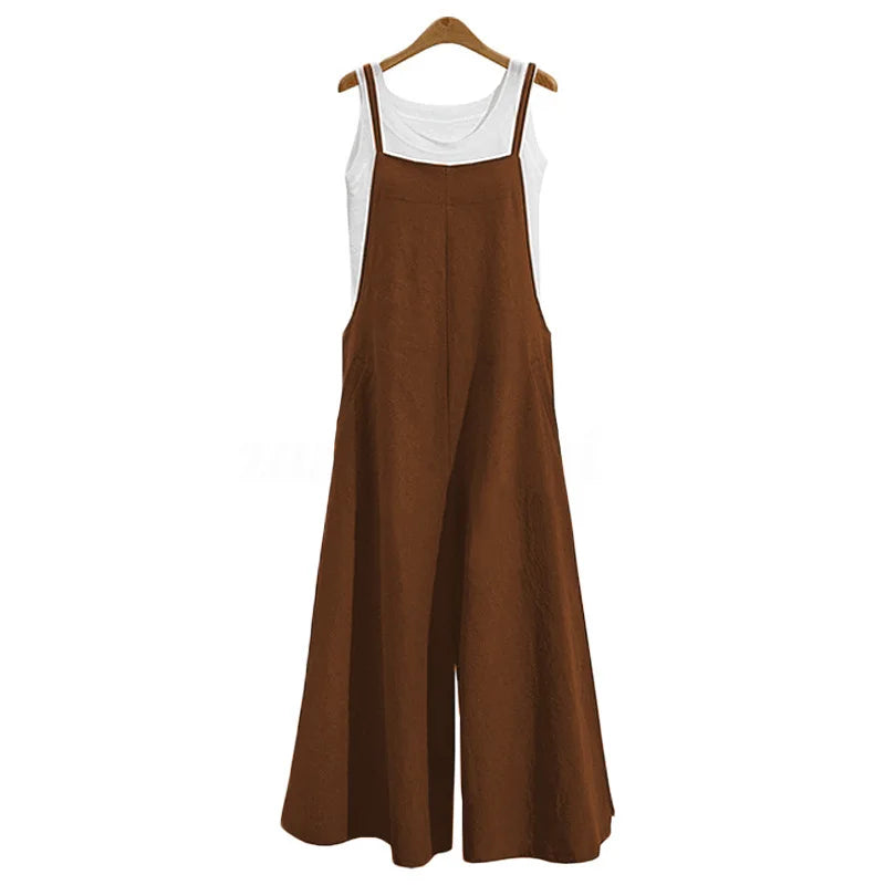 Cotton-Linen Wide-Leg Bib Jumpsuit-HighTouch