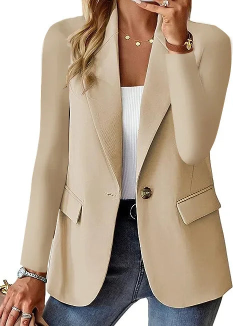 Women’s Casual Solid Blazer – Long Sleeve Turn-Down Collar Suit Coat-HighTouch