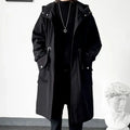 Army Green Hooded Mid-Length Windbreaker Coat Men-HighTouch