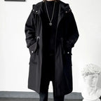 Army Green Hooded Mid-Length Windbreaker Coat Men-HighTouch