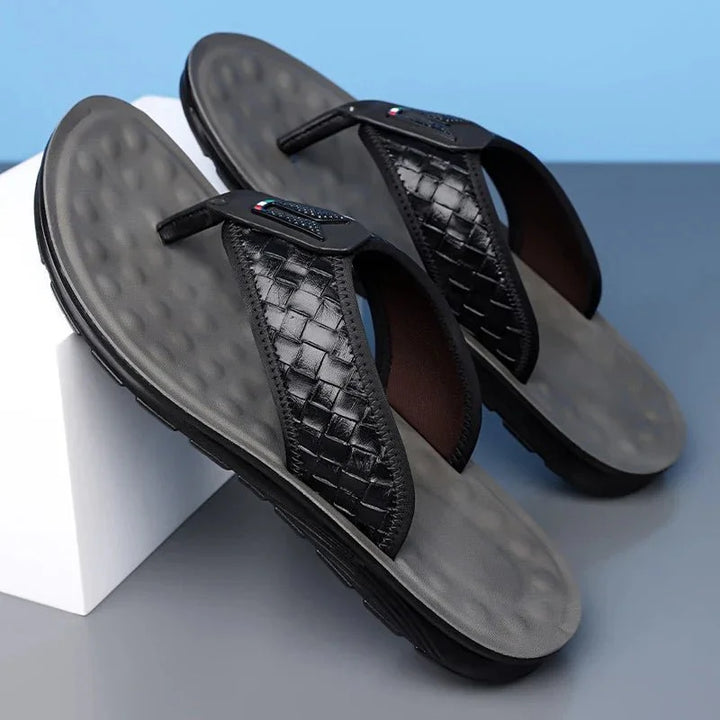 Men’s Cushioned Slip-On Slides with Woven Strap