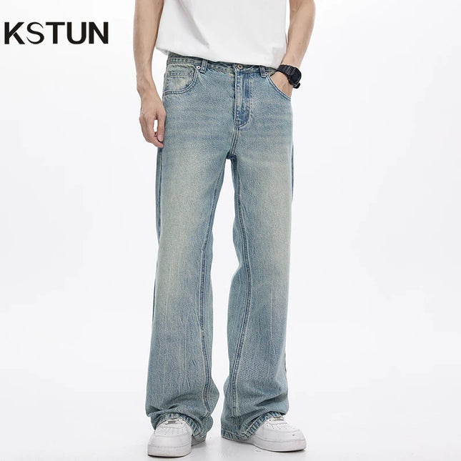 Light Blue Flared Denim Jeans | KSTUN