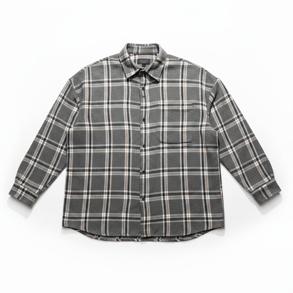 Oversized Vintage Plaid Shirt Men – Thick Long-Sleeve Streetwear Blouse-HighTouch