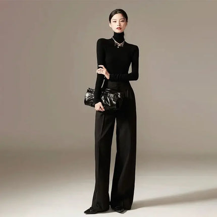 High-Waist Wide-Leg Draped Pants – Sculpting & Sleek Spring Style