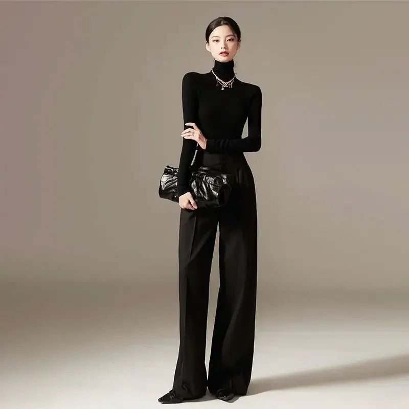 High-Waist Wide-Leg Draped Pants – Sculpting & Sleek Spring Style-HighTouch
