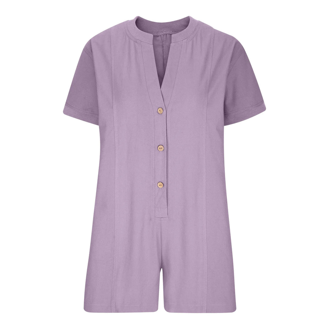 Plus‑Size Button‑Front Short‑Sleeve Romper-HighTouch