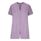 Plus‑Size Button‑Front Short‑Sleeve Romper-HighTouch