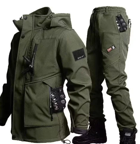 Men'S Motorcycle Jacket With Autumn And Winter Velvet Training Set Anti-Wear Waterproof Cold Resistant Jacket