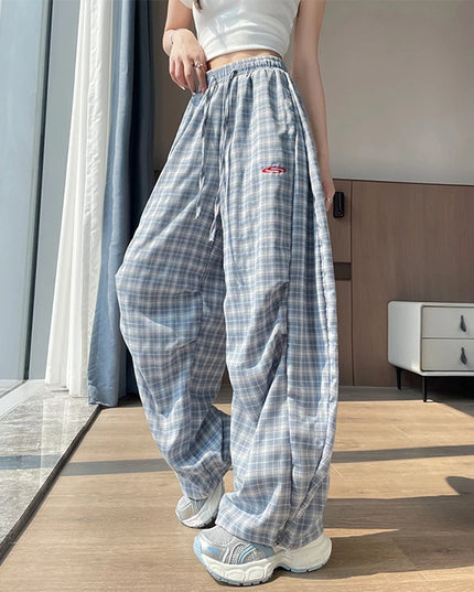 MEXZT Harajuku Plaid Wide Leg Pants Women Y2K Streetwear Baggy Sweatpants High Waist Casual Joggers Summer Korean Trousers New