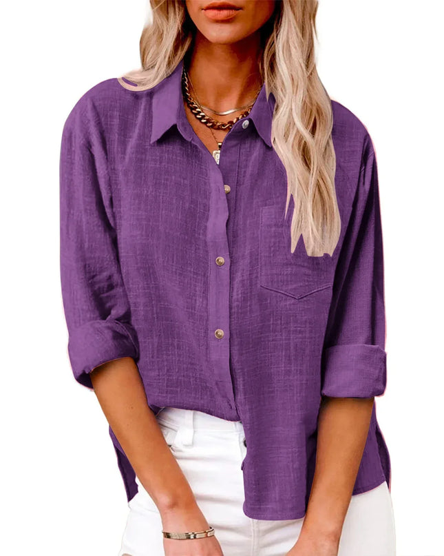 Women’s Long Sleeve Cotton-Linen Shirt