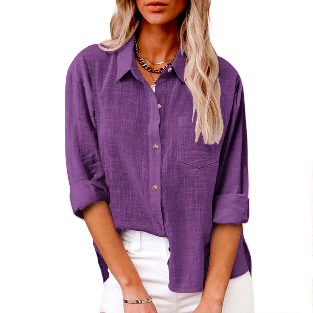 Women’s Long Sleeve Cotton-Linen Shirt-HighTouch