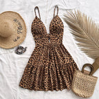 Leopard Print Backless Camisole Mini Dress – 4‑Color Summer Style-HighTouch