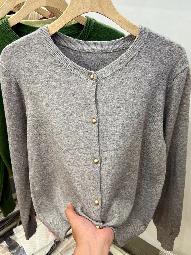 Cozy Chic Long‑Sleeve Open‑Front Knit Cardigan – For Spring & Autumn-HighTouch