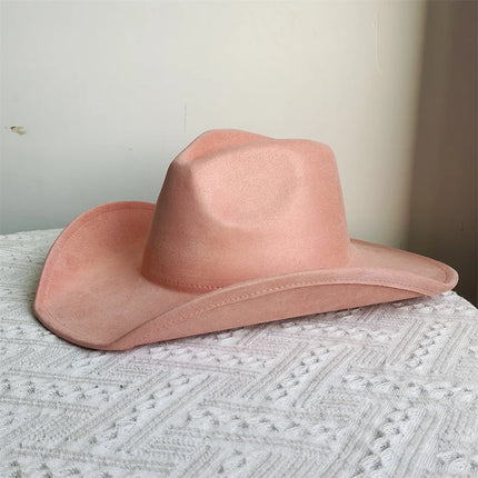 Suede Wide-Brim Western Cowboy Fedora Adjustable Fit