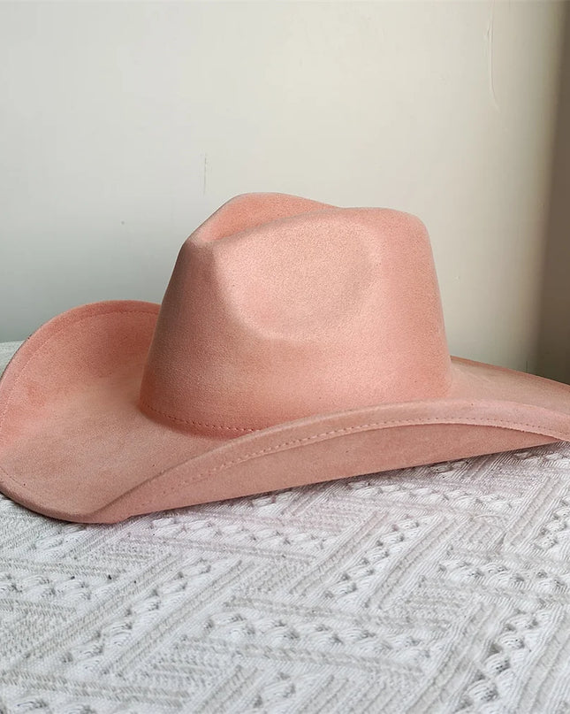 Suede Wide-Brim Western Cowboy Fedora Adjustable Fit