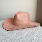Suede Wide-Brim Western Cowboy Fedora Adjustable Fit-HighTouch