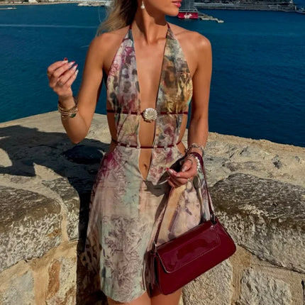 Halter Mesh Splice Mini Dress | Backless Bodycon Party Dress