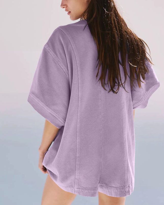 Plus‑Size Button‑Front Short‑Sleeve Romper