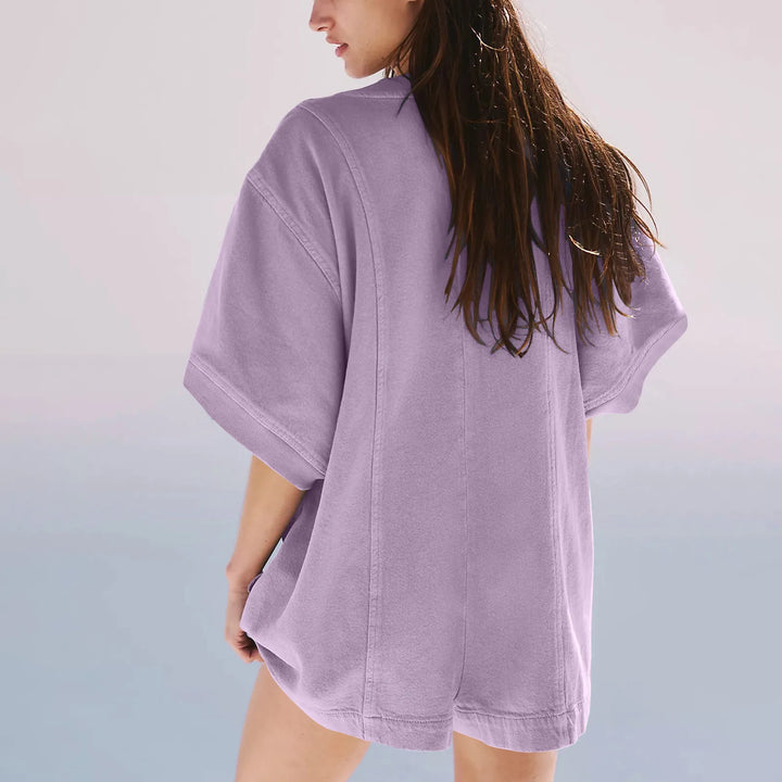 Plus‑Size Button‑Front Short‑Sleeve Romper-HighTouch