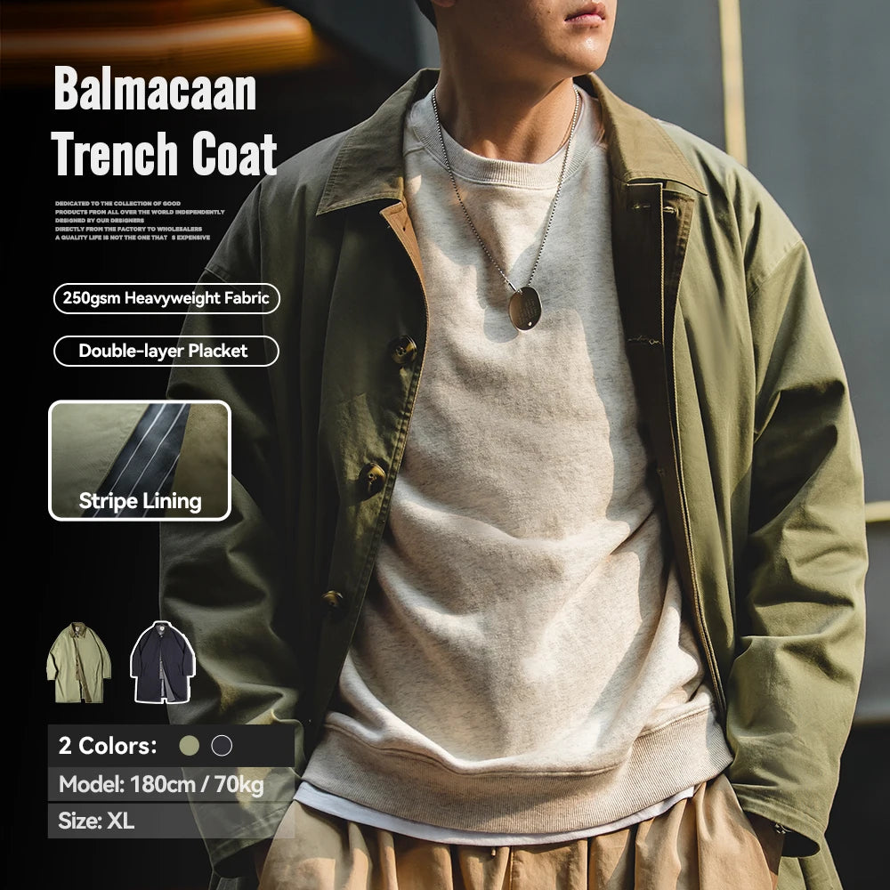 Men’s Mid-Length Windbreaker Coat – Casual Autumn/Winter Jacket-HighTouch
