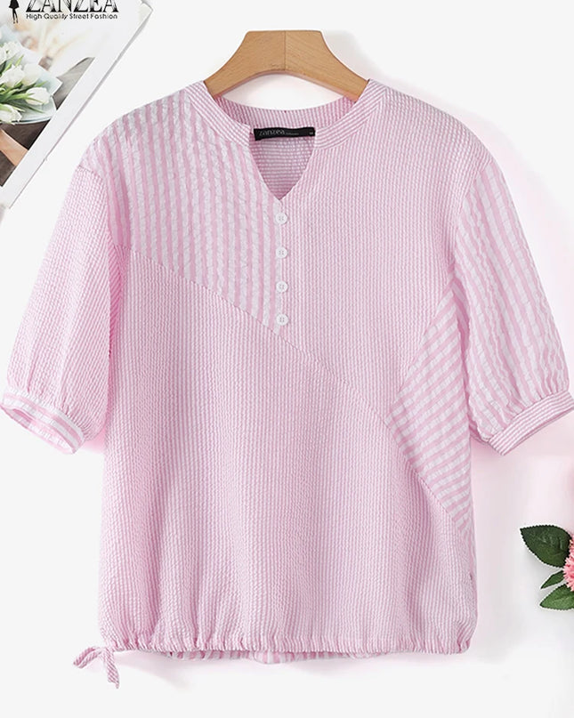 Elegant Striped V-Neck Blouse