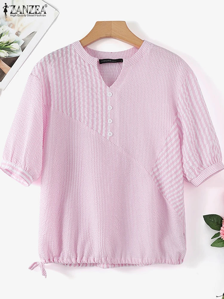 Elegante gestreepte blouse met V-hals