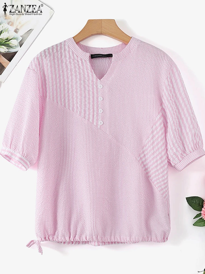Elegant Striped V-Neck Blouse-HighTouch