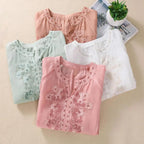 Embroidered Linen Polyster Blouse – Casual 3/4 Sleeve Women’s Top-HighTouch