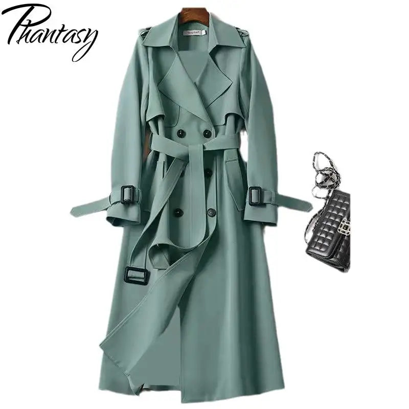 Phantasy Women’s Lace-Up British Style Trench Coat-HighTouch